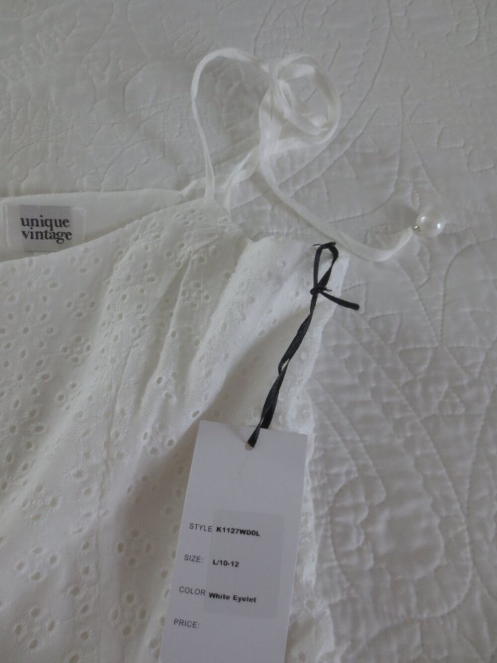 Unique Vintage Cottage Core White Fit & Flare Cotton Dress - Picture 10 of 13